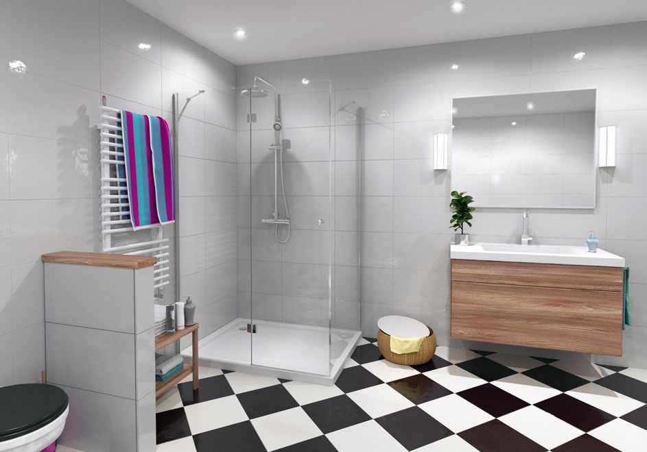black and white bathroom tile